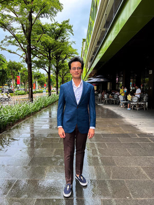 Blue Blazer + Brown Bird-eye Trousers