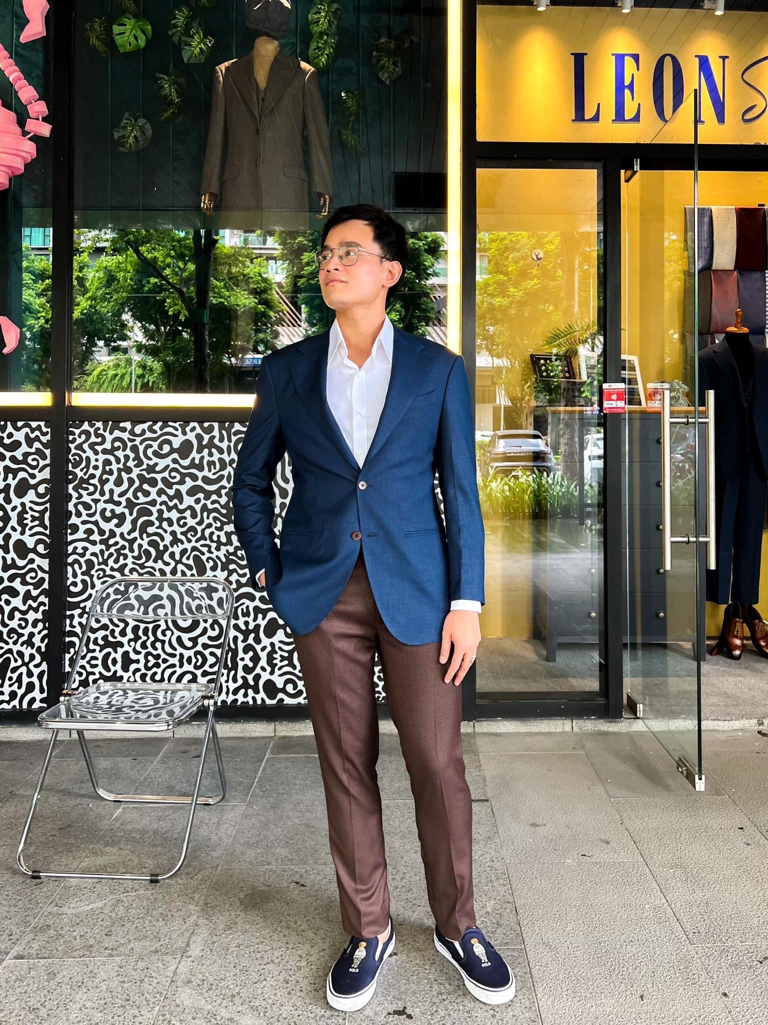 Blue Blazer + Brown Bird-eye Trousers