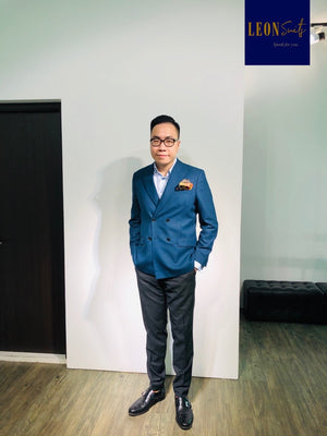 Navy Honeycomb Texture Double-breasted Blazer