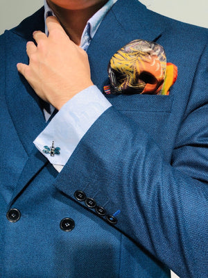 Navy Honeycomb Texture Double-breasted Blazer