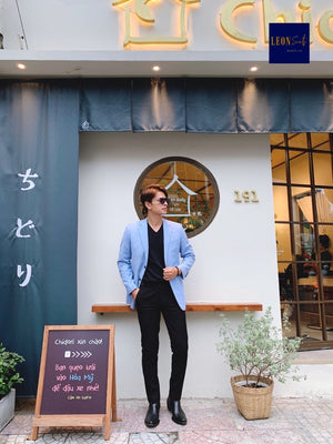 Tropical Denim Blue Cotton Blazer