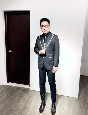 Standard Custom Made Black White Edged 3 Piece Suit
