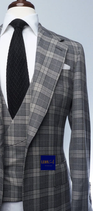 Premium Grey Plaid 3-Piece Suit