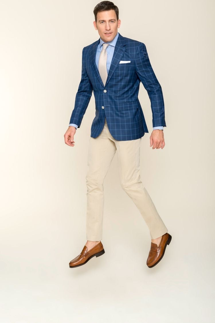 Standard Custom Made Windowpane Navy Jacket + Beige Trousers