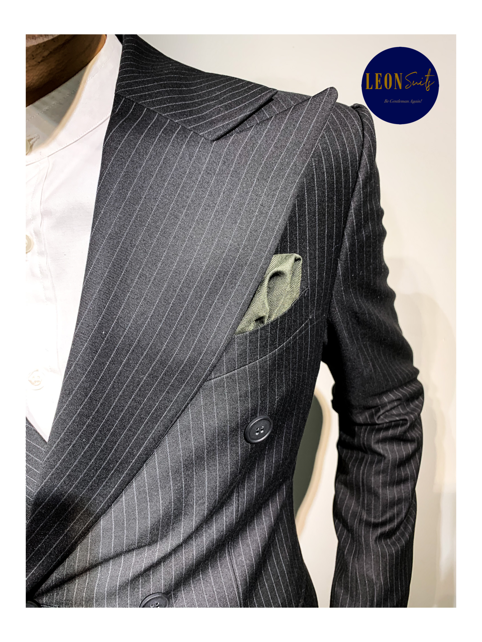 Neapolitan Double-breasted Striped Black Suit