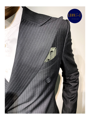 Neapolitan Double-breasted Striped Black Suit