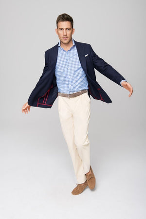 Custom Made Navy Suit Jacket+Beige Trousers