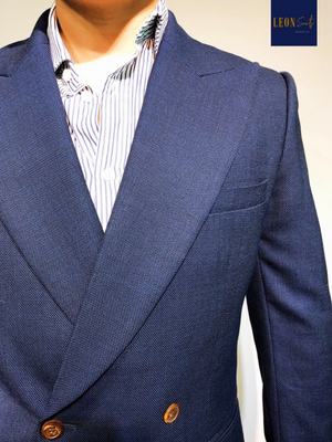 Rake Leon Navy Bird Eyes 4 Buttoned Double Breasted Suit