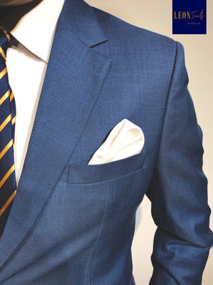 Custom Made Medium Light Blue Suit w/ Ticket Pocket