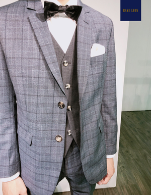 RAKE LEON 3-Piece Plaid Grey Prince of Wales Suit