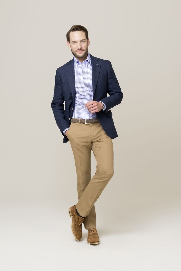 Custom Made Navy Suit Jacket+Beige Trousers