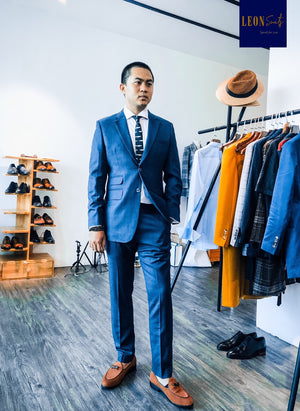 Rake Leon Premium Bird Eye Navy in Sophisticated Windowpane Suit