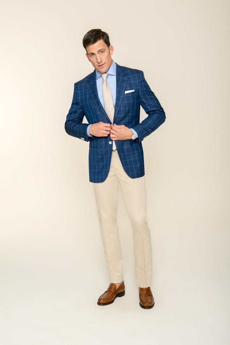 Standard Custom Made Windowpane Navy Jacket + Beige Trousers