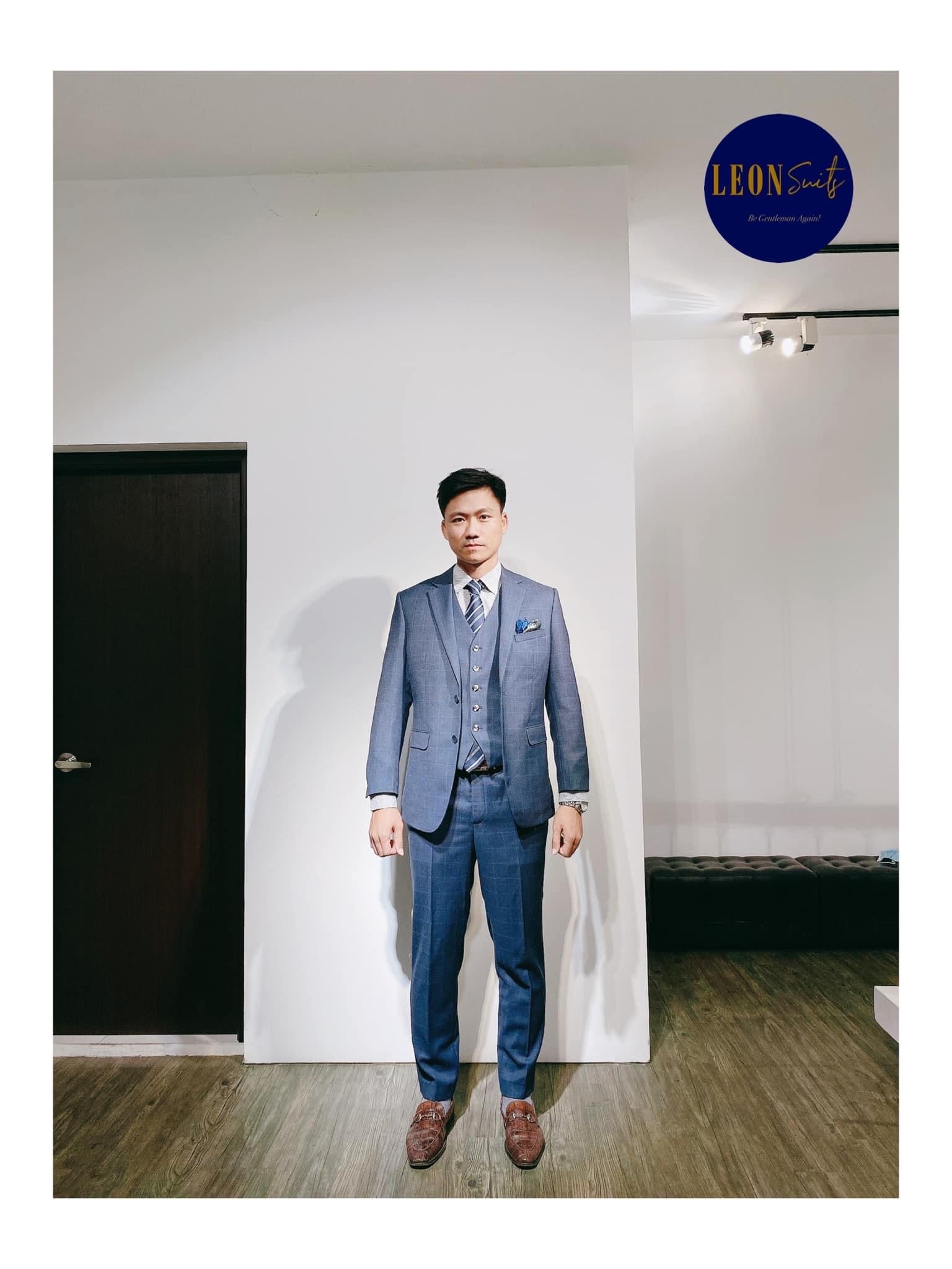 Birdeye Grey with Blue Windowpane Three Piece Suits