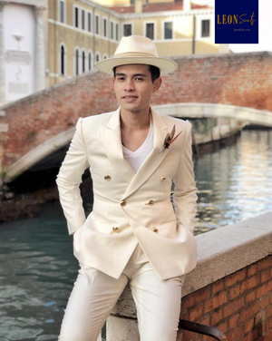 Cream Beige Double-breasted Suit