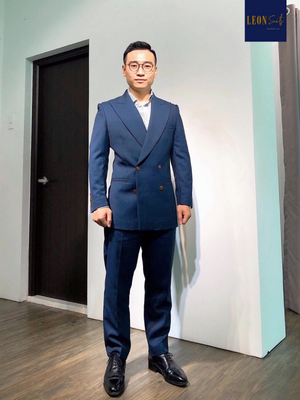 Rake Leon Navy Bird Eyes 4 Buttoned Double Breasted Suit