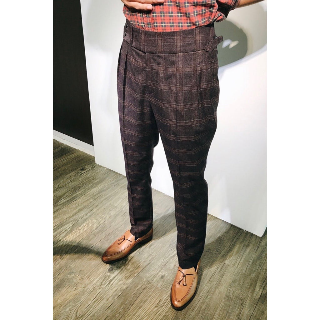 Custom Made Standard Plaid Brown Classic Highwaist Trousers