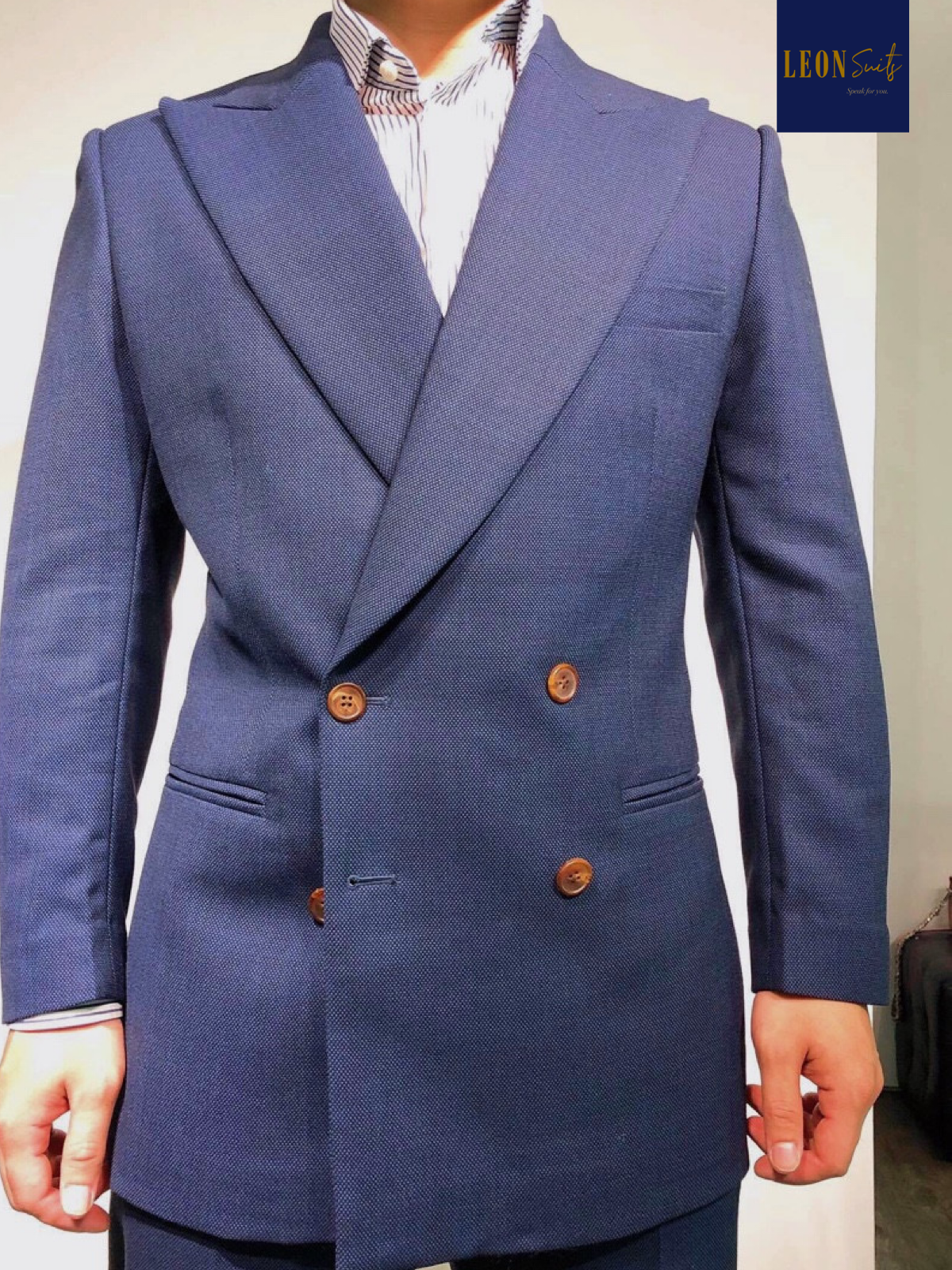 Rake Leon Navy Bird Eyes 4 Buttoned Double Breasted Suit