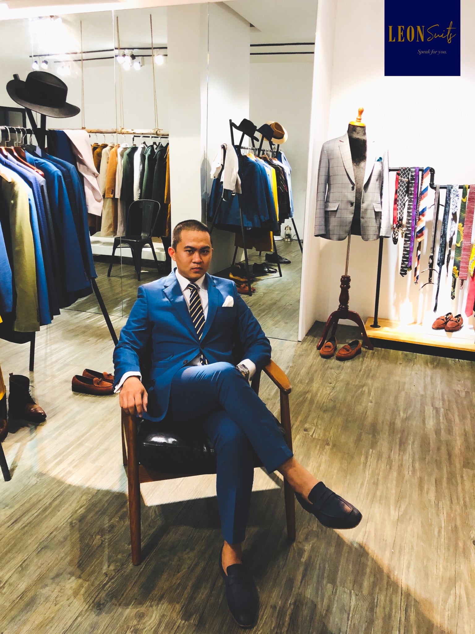 Custom Made Medium Light Blue Suit w/ Ticket Pocket