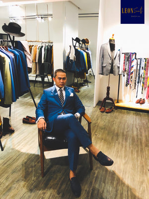 Custom Made Medium Light Blue Suit w/ Ticket Pocket