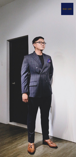 Rake Leon PREMIUM Oil/Water Repellent Navy Plaid/Windowpane Double-breasted Suit