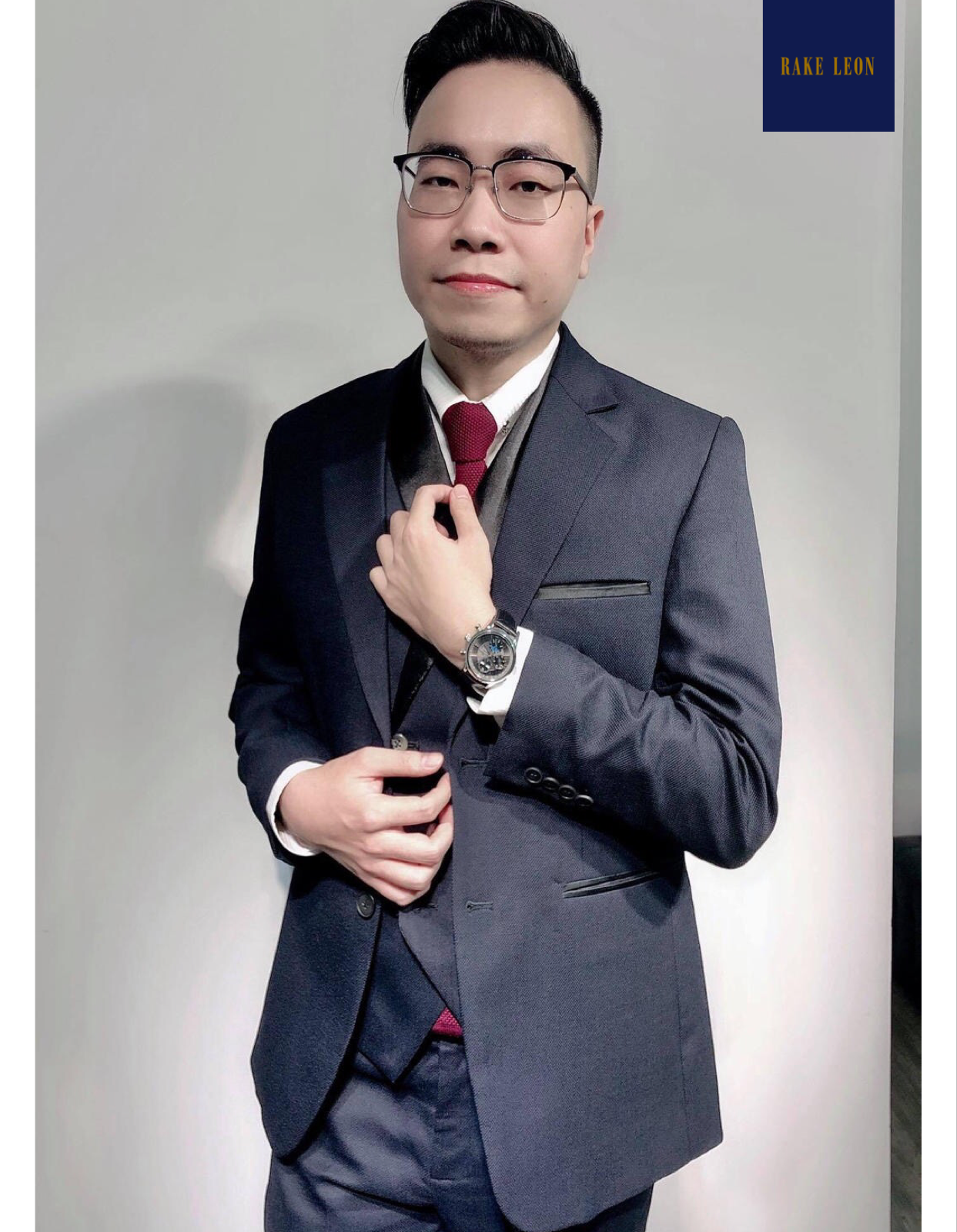 RAKE LEON Dark Navy 3-Piece Tuxedo/Suit