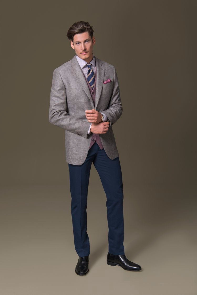 Custom Made Grey Suit Jacket + Navy Trousers
