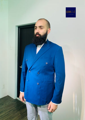 DANDY LOOK: Blue Double-breasted Blazer, White Shirt & Light Grey Pants