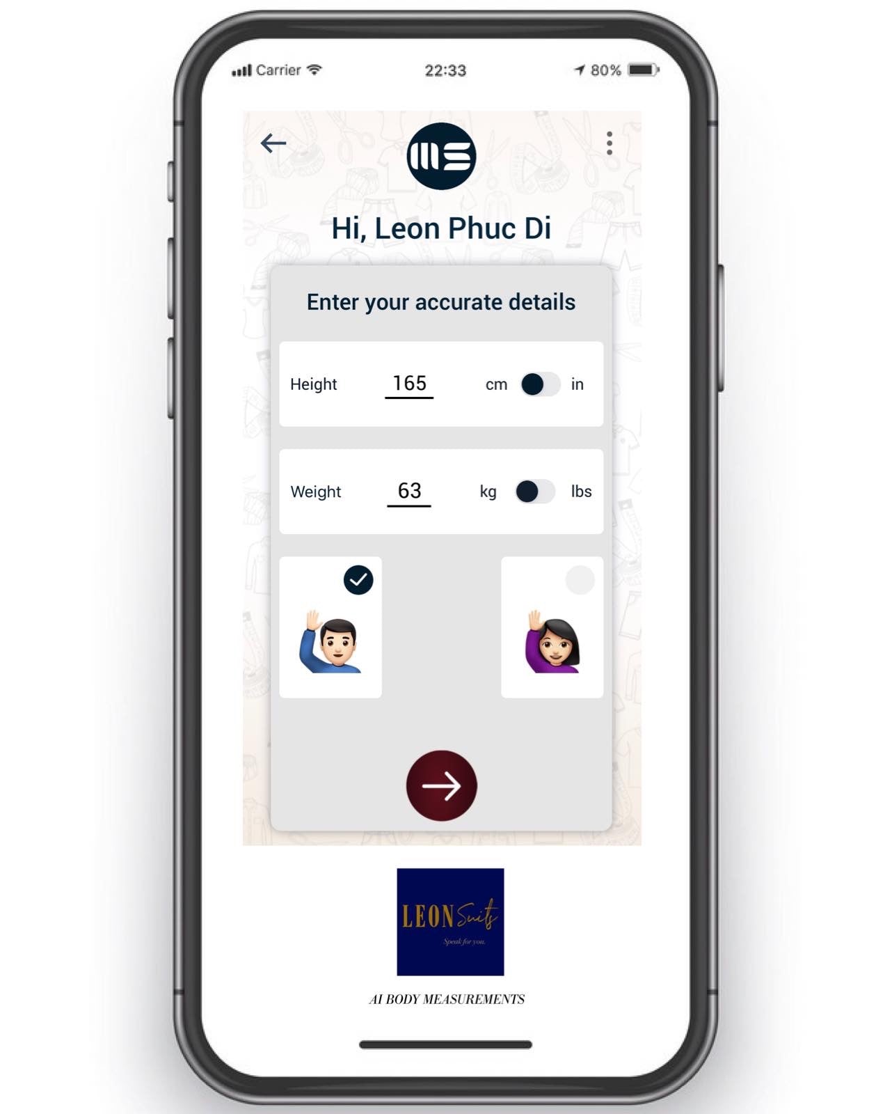ONLINE MADE TO MEASURE SERVICE W/ AI BODY MEASUREMENT APPS