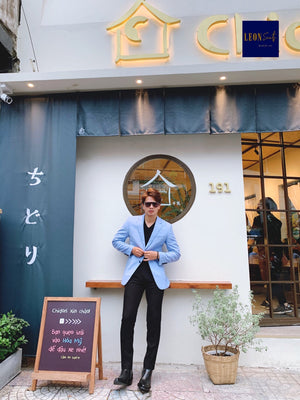 Tropical Denim Blue Cotton Blazer