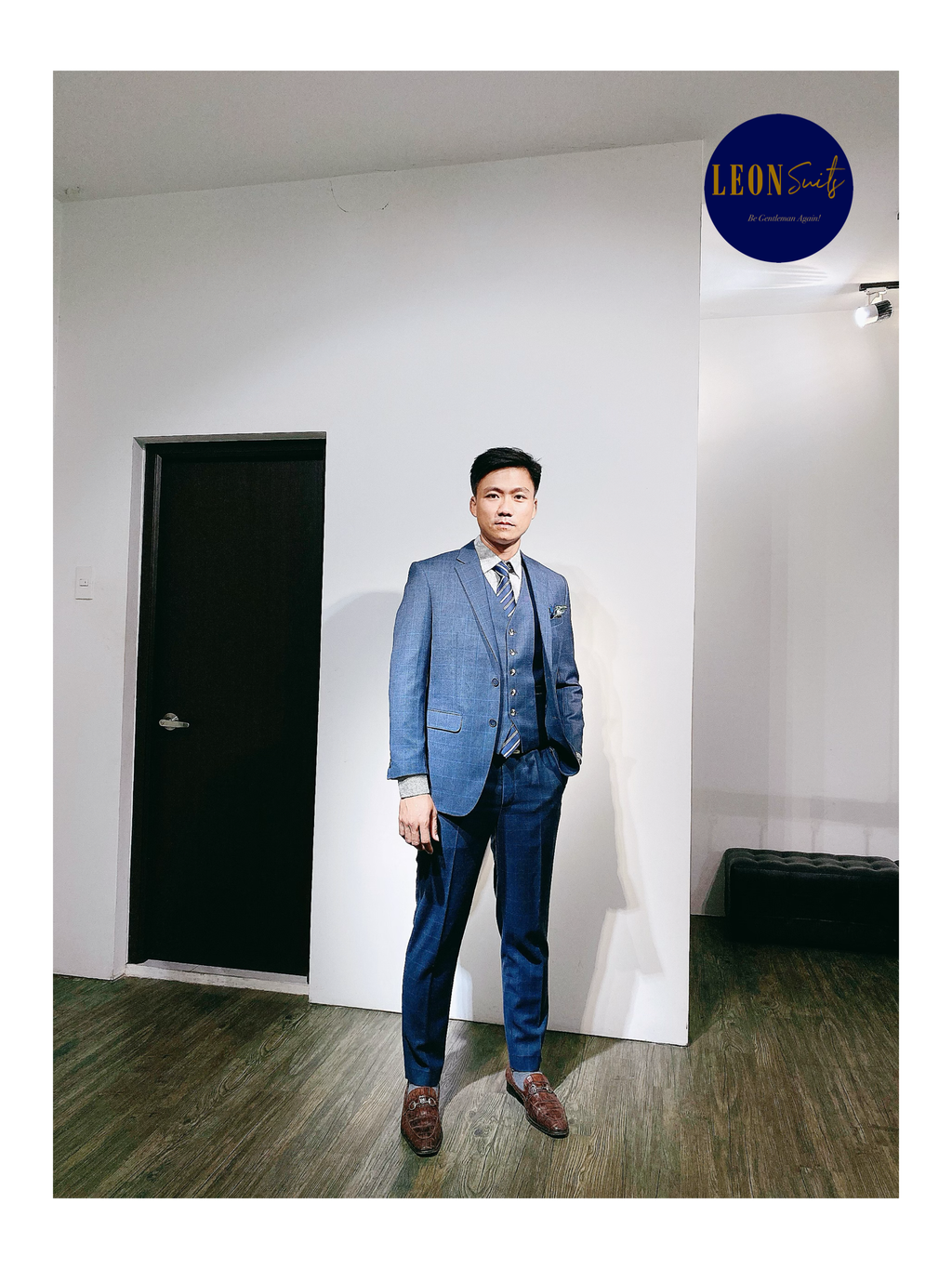 Birdeye Grey with Blue Windowpane Three Piece Suits