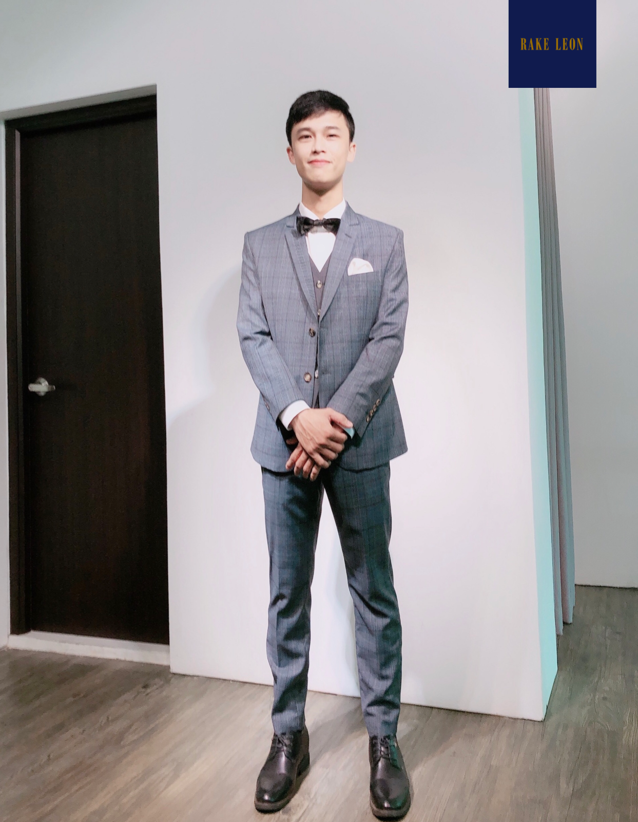 RAKE LEON 3-Piece Plaid Grey Prince of Wales Suit