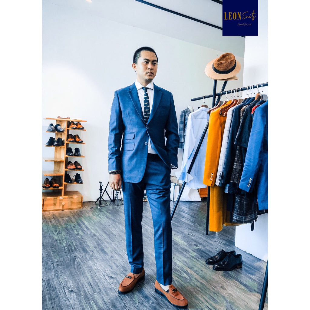 Rake Leon Premium Bird Eye Navy in Sophisticated Windowpane Suit