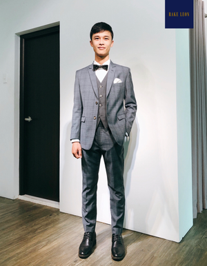 RAKE LEON 3-Piece Plaid Grey Prince of Wales Suit