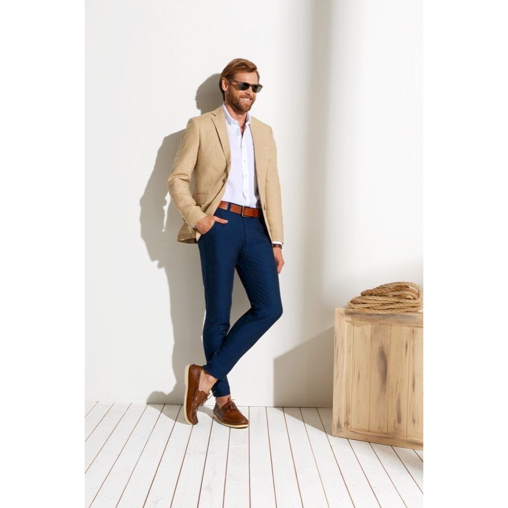 Custom Made Beige Suit Jacket + Navy Trousers