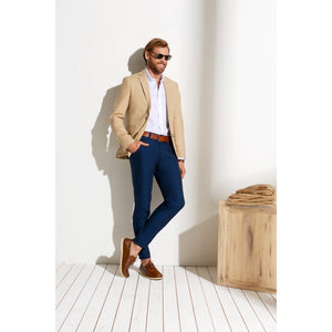 Custom Made Beige Suit Jacket + Navy Trousers