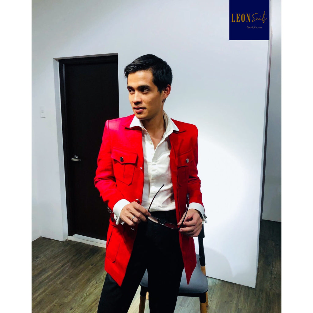 Red Linen Safari Jacket