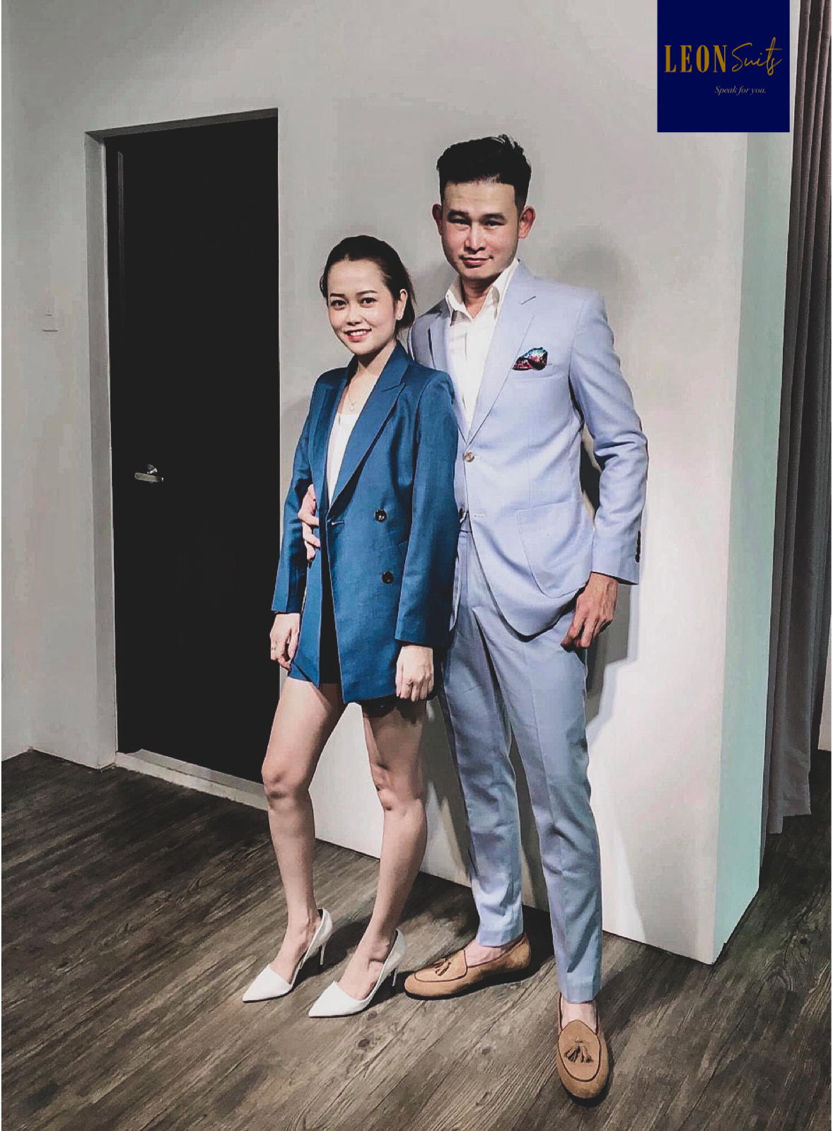 Custom Made Blue Double-breasted Lady Suit with Shorts