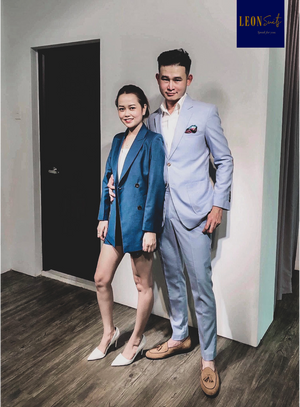 Custom Made Blue Double-breasted Lady Suit with Shorts