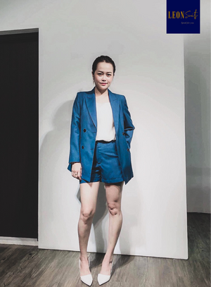 Custom Made Blue Double-breasted Lady Suit with Shorts