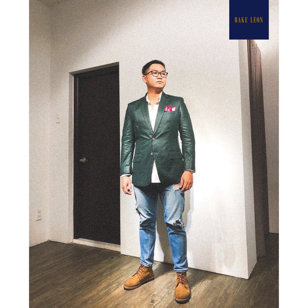 Rake Leon PREMIUM Custom Made Vine Green Linen Cotton Blazer