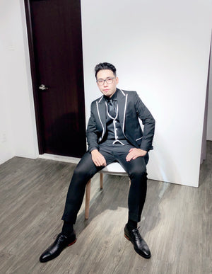 Standard Custom Made Black White Edged 3 Piece Suit
