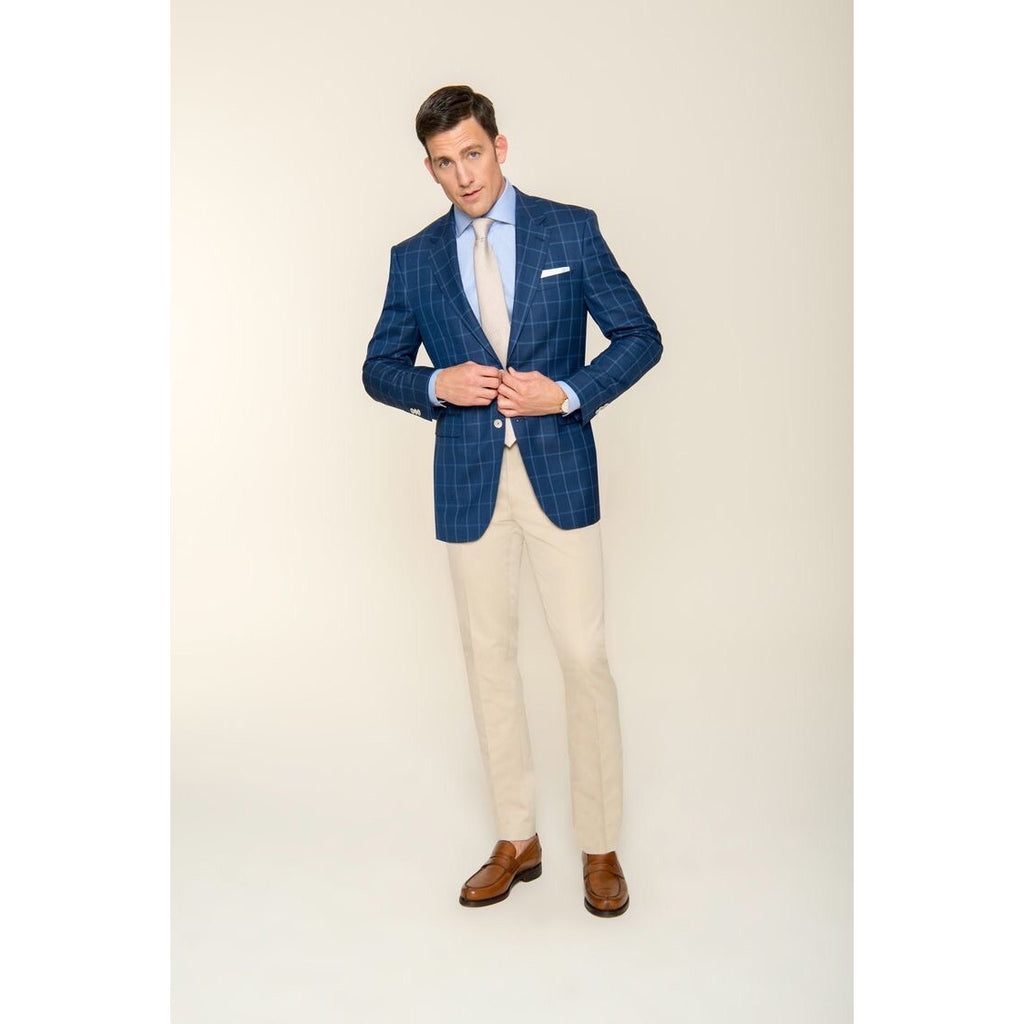 Standard Custom Made Windowpane Navy Jacket + Beige Trousers