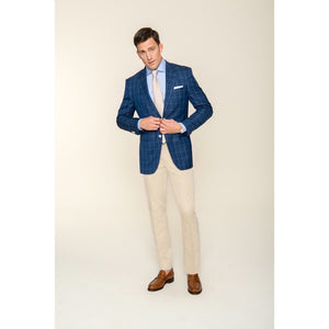 Standard Custom Made Windowpane Navy Jacket + Beige Trousers