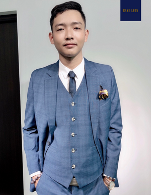 RAKE LEON Blue Prince of Wales 3-piece Suit