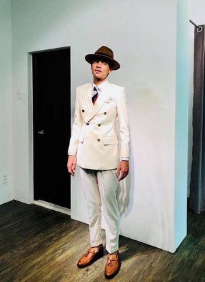 Custom Made Standard Beige Classic Highwaist Trousers