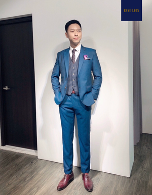 RAKE LEON Brilliant Blue Suit with Plaid Navy Gilet/Waistcoat
