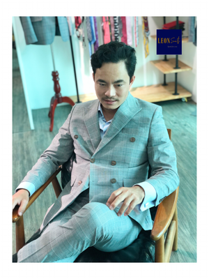 Light Grey Prince of Wales Double Beasted Suit