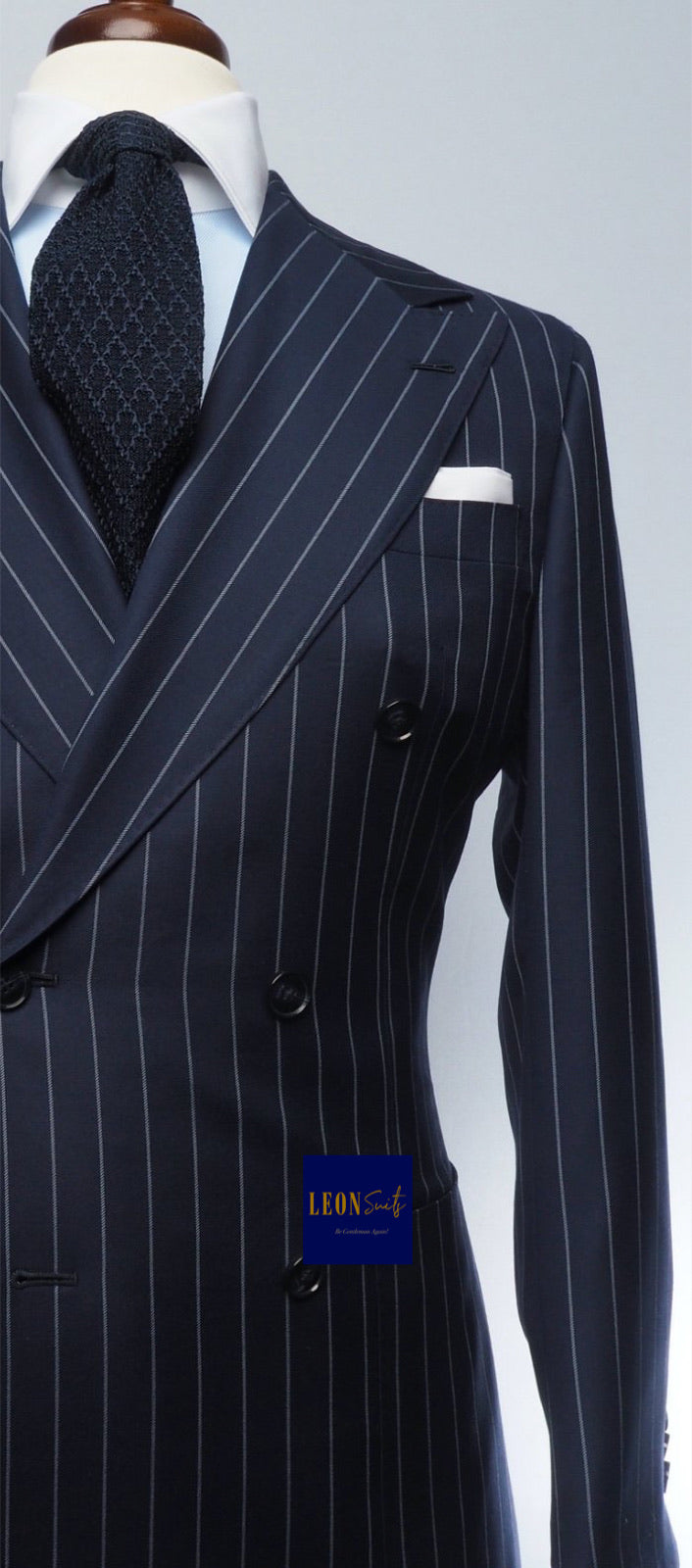 Premium Bespoke Navy w/ Vertical Stripe Double Breasted Suit