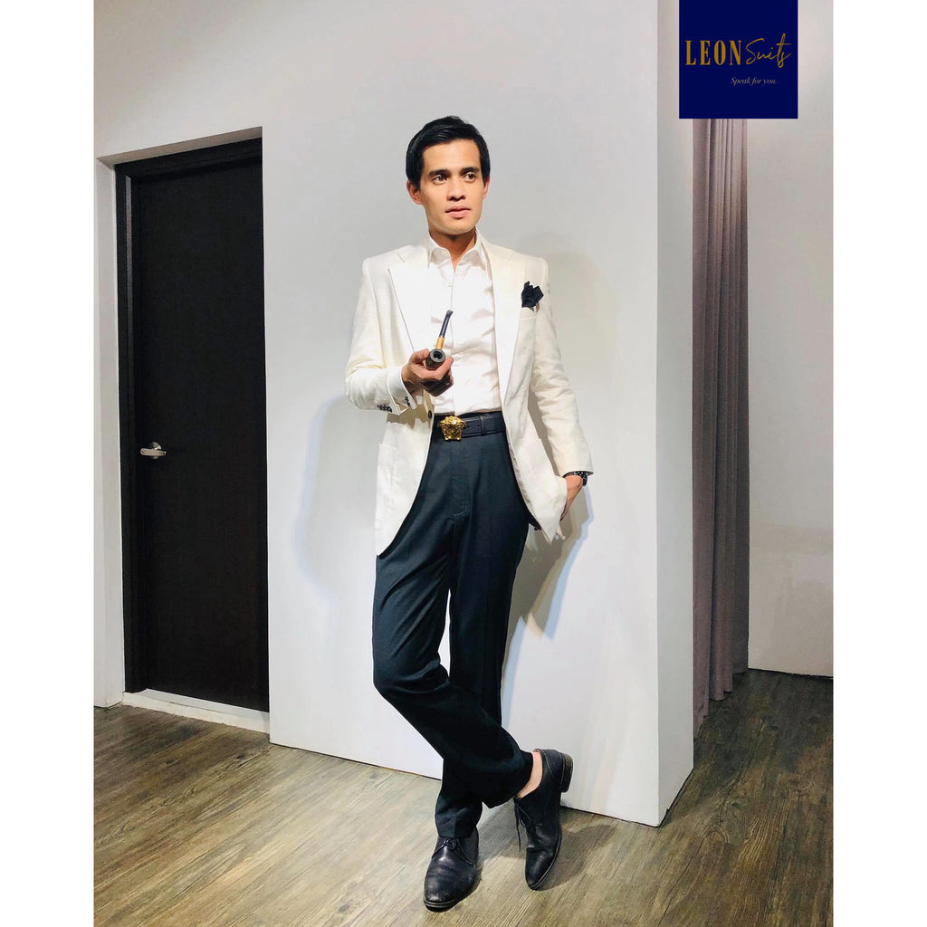 White Cream Linen Suit Jacket